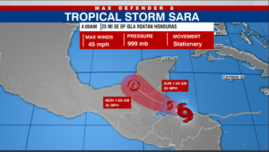 Tropical Storm Sara nearly stationary, dumping heavy rainfall over central America