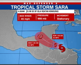 Tropical Storm Sara nearly stationary, dumping heavy rainfall over central America